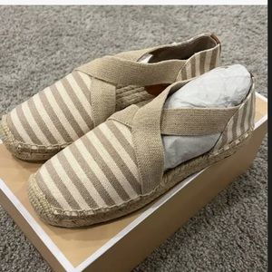 Michael Kors Dana Criss-cross Tan White Striped Espadrille 7